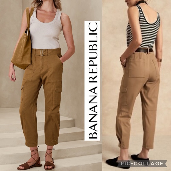 Banana Republic High Rise Tapered Utility Cargo Pants Iced Latte Brown Size 6 - Picture 14 of 14